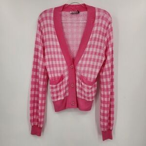 RIXO Gingham Plaid Long Sleeve Button Front Cardigan Womens Size Small US 6
